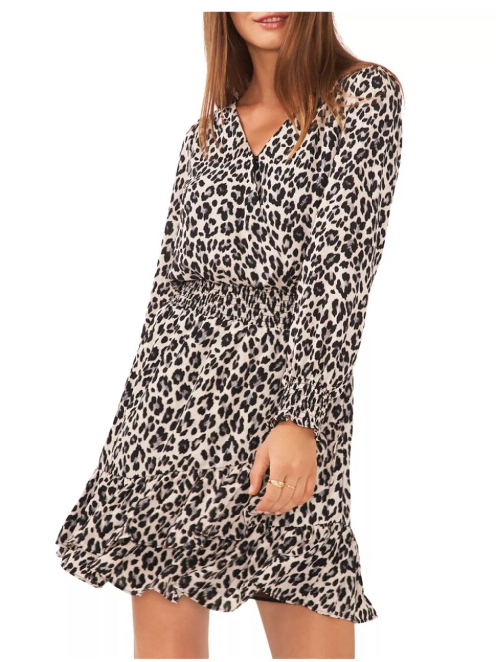 Vince Camuto Cheetah Print Long Sleeve Faux Wrap Dress - Size: Small